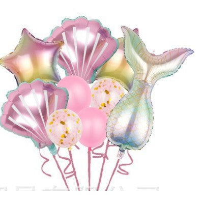 Set baloane aniversare pentru fetita, set din 9 baloane, ANGELBEAR, Tematica Sirene, 5 Baloane Folie, 4 baloane latex, Roz metalizat